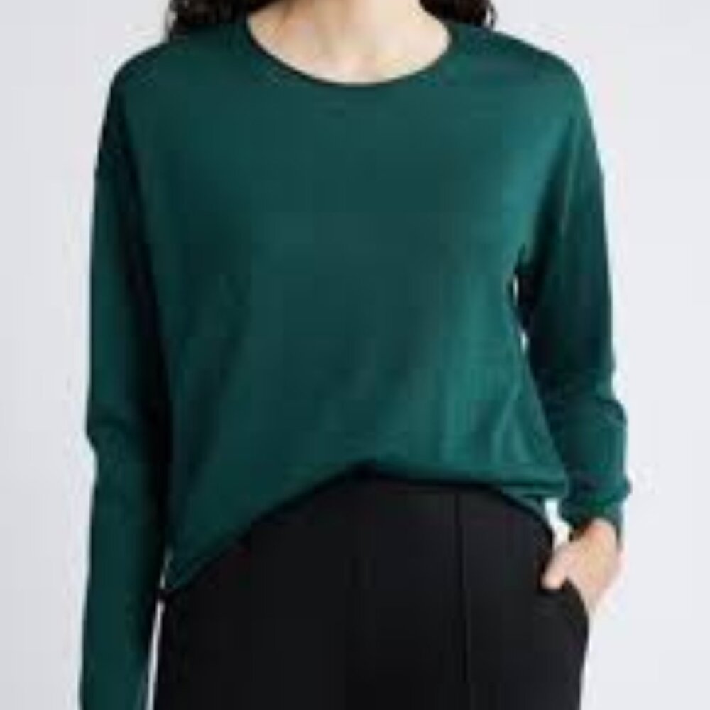 NWT Eileen Fisher Pine  Fine Merino  Crew Neck Sweater